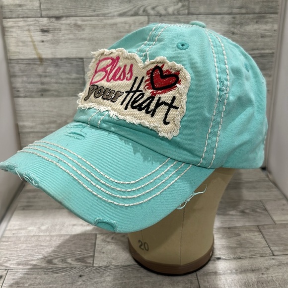 Bless your heart turquoise distressed baseball hat cap - Picture 3 of 7